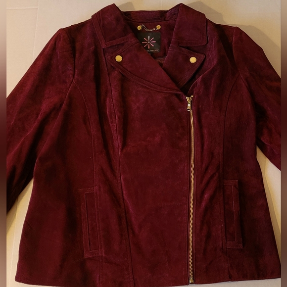 Isaac Mizrahi Live Women Moto Leather Suede Jacket Burgundy  Sz 14 - Picture 14 of 16